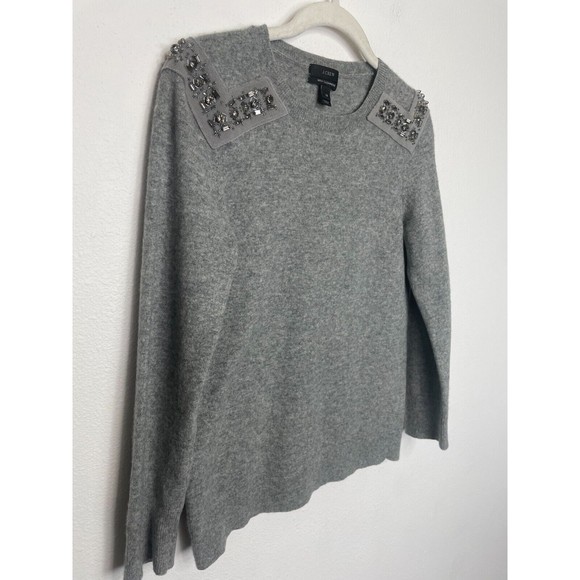 J. Crew  XS Sweater Gray Jeweled-Shoulder Cashmere Knit Pullover Crewneck - Picture 5 of 16